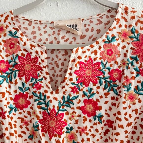 Savanna Jane Floral Embroidered Animal Print Blouse Animal Print Small - Picture 3 of 5